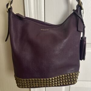 Coach Legacy Purple Leather Pyramid Studded Archival Duffel Shoulder Bag 26413